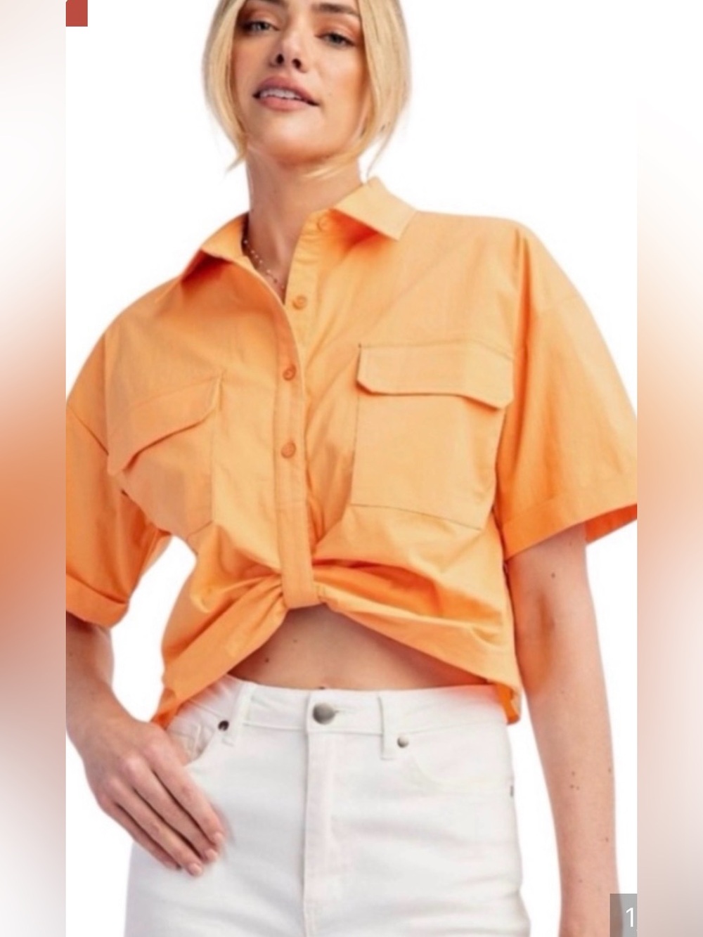 #1271 Easel twisted orange blouse with stretch